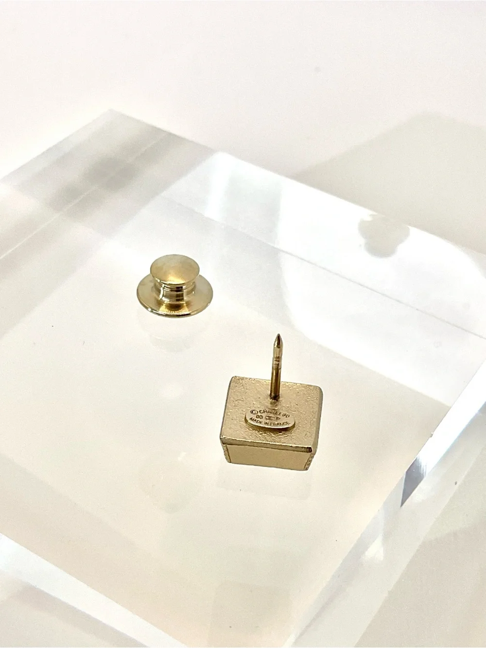 CHANEL Gold Square CC Logo Lapel Pin